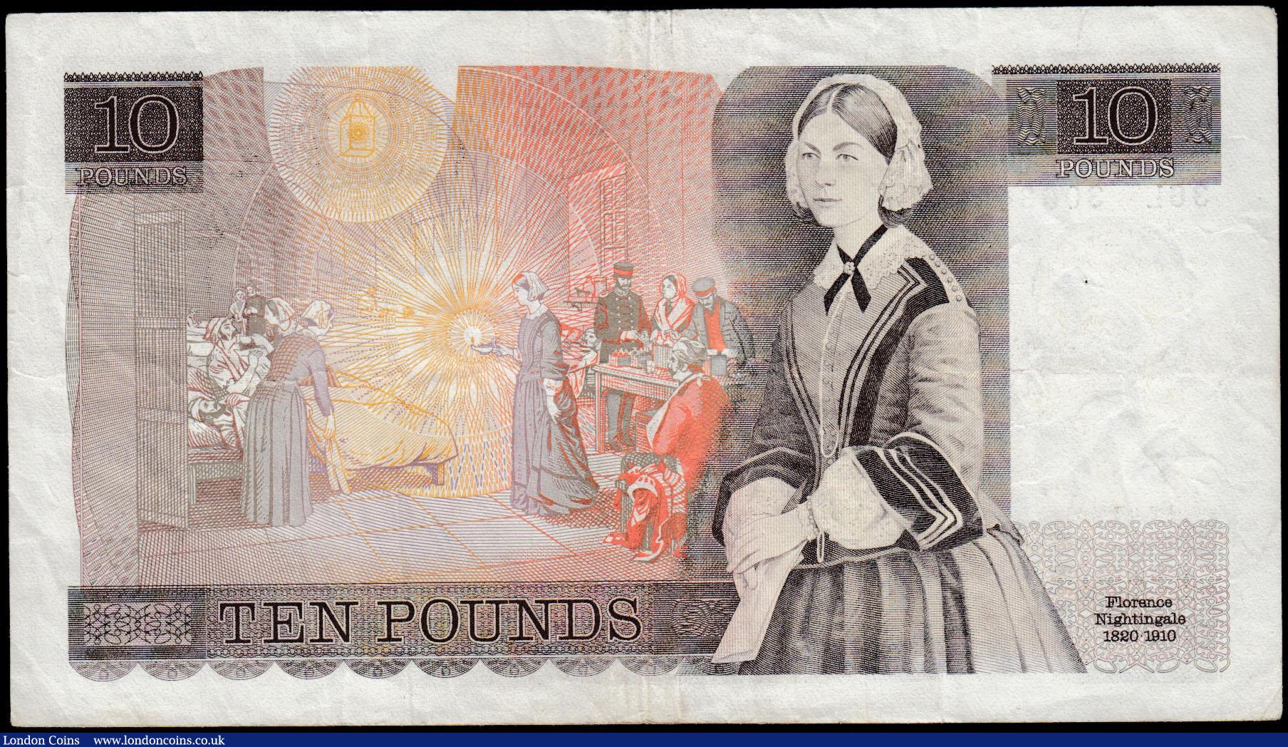 London Coins : A165 : Lot 462 : Ten Pounds QE2 and Florence Nightingale, Somerset B347 issued 1980, last series 36L 306349, about VF