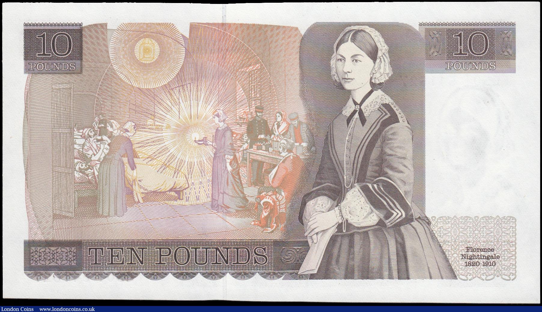 London Coins : A165 : Lot 466 : Ten Pounds Somerset QE2 pictorial & Florence Nightingale, B349 Brown L Reverse issue 1987 very F...