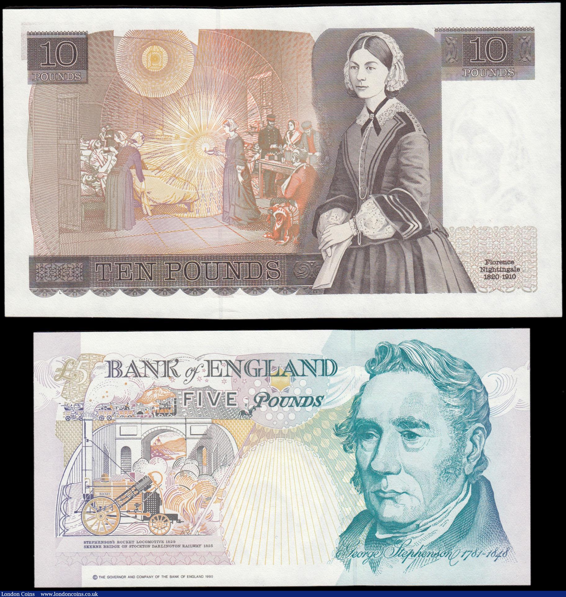 London Coins : A165 : Lot 476 : Bank of England (2) Ten Pounds QE2 pictorial and Florence Nightingale, Gill B354 Brown L Reverse Win...