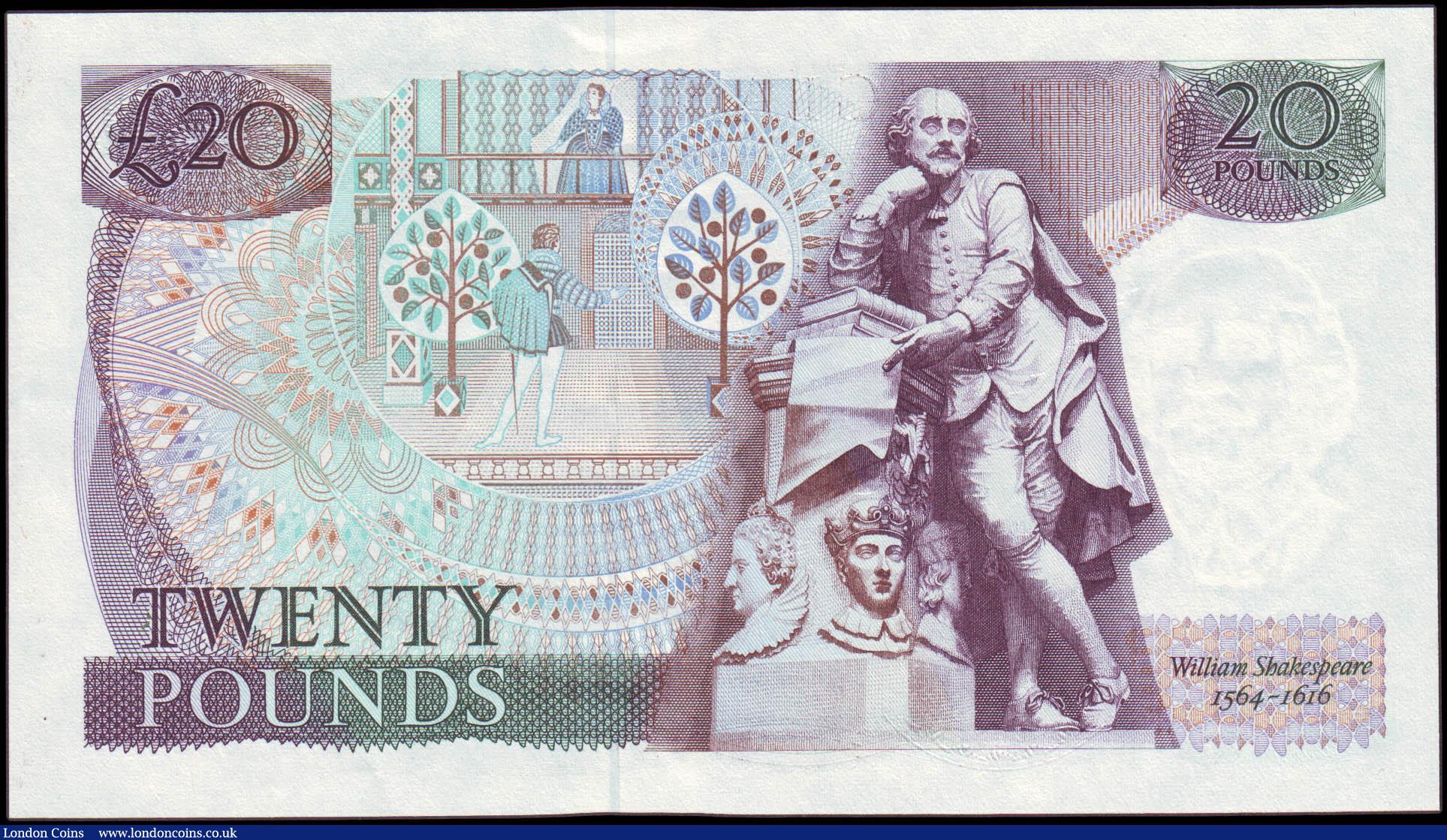 London Coins : A165 : Lot 576 : Twenty Pounds&nbsp;Gill QE2 Pictorial & William Shakespeare&nbsp;B355 issued 1988 rare LAST RUN ...