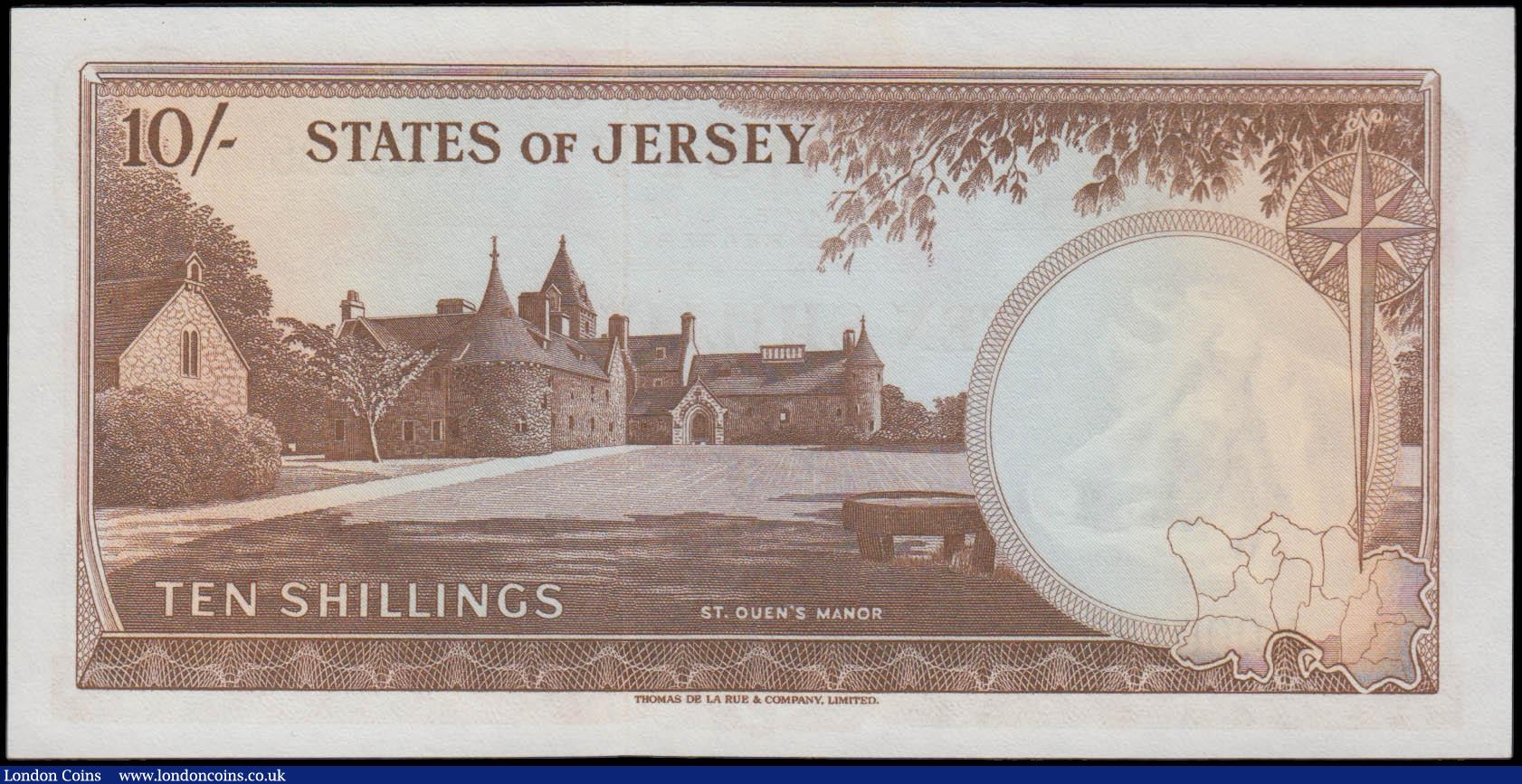 London Coins : A165 : Lot 835 : The States of Jersey 10 Shillings Pick 7a ND (1963) LOW serial number A 000185 brown and pale blue Q...