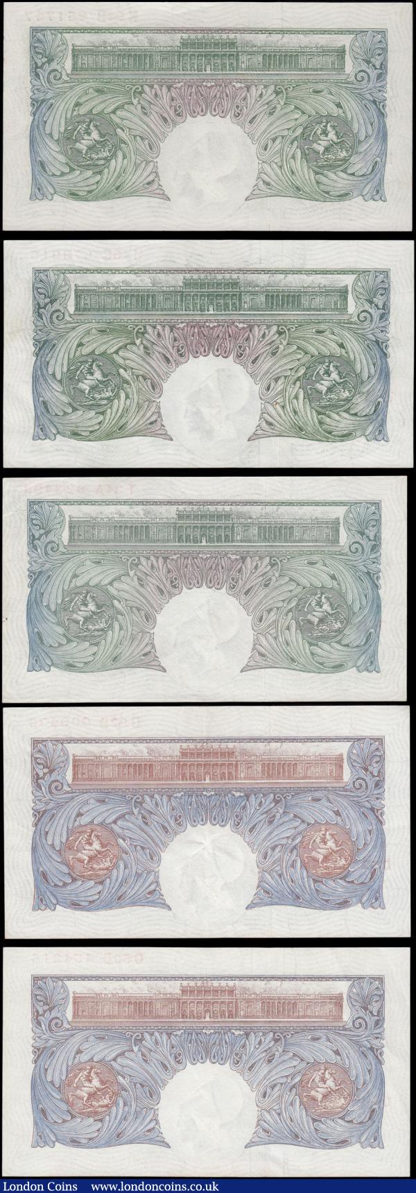 One Pounds (5) Peppiatt Blues B249 (2), Peppiatt 1948 B260 (1), Beale 1950 B268 (2) mid series prefixes a high grade group generally AU - UNC : English Banknotes : Auction 165 : Lot 190