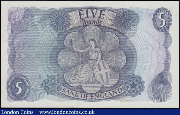 Five pounds Hollom B298 issued 1963, series M11 644616 replacement, AU-UNC scarce thus : English Banknotes : Auction 165 : Lot 207