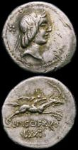 London Coins : A165 : Lot 2096 : Roman Republic Denarius (3) C.Vibius C.f.Pansa (90BC) Obverse: Laureate Head of Apollo right, PANSA ...