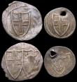 London Coins : A165 : Lot 2388 : Commonwealth issues (4) Halfgroat S.3221 Near Fine, lightly creased, Pennies S.3222 (2) Good Fine on...