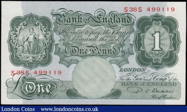 One Pound Green Beale, B269 Replacement issue 1950, series S38S 499119, UNC : English Banknotes : Auction 165 : Lot 371