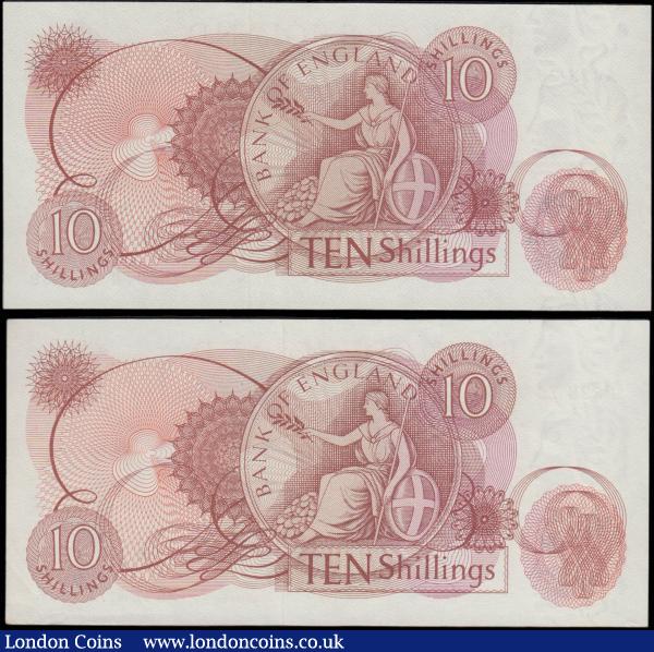 Ten Shillings Fforde QE2 portrait and seated Britannia FIRST and LAST RUN B310 issued 1967 (2) series A01N 237569 & D38N 767806 a very scarce pair of first and last notes. Both GEF : English Banknotes : Auction 165 : Lot 543