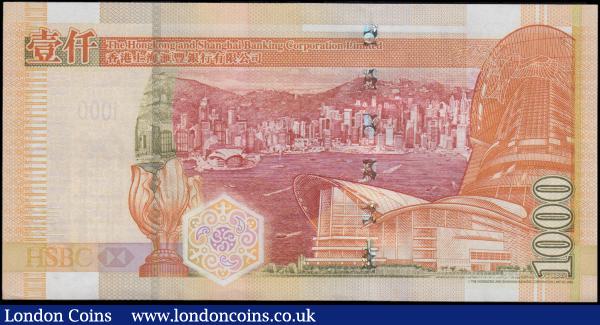 Hong Kong $1000 HKSB dated 2008, replacement prefix ZZ, Pick211r for type, about UNC.  : World Banknotes : Auction 165 : Lot 613