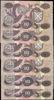 London Coins : A165 : Lot 765 : Scotland Bank of Scotland 10 Pounds (6) including Pick 113a (Callaway-Murphy BA 116a) signatures Cly...