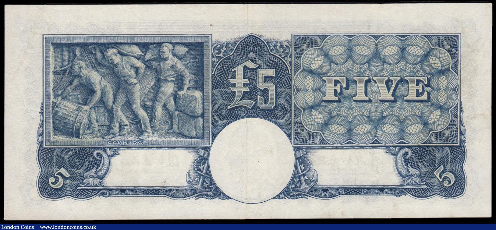 London Coins : A166 : Lot 107 : Australia 5 Pounds issued 1941 series R/52 497436, portrait King George VI at left, signed Armitage ...