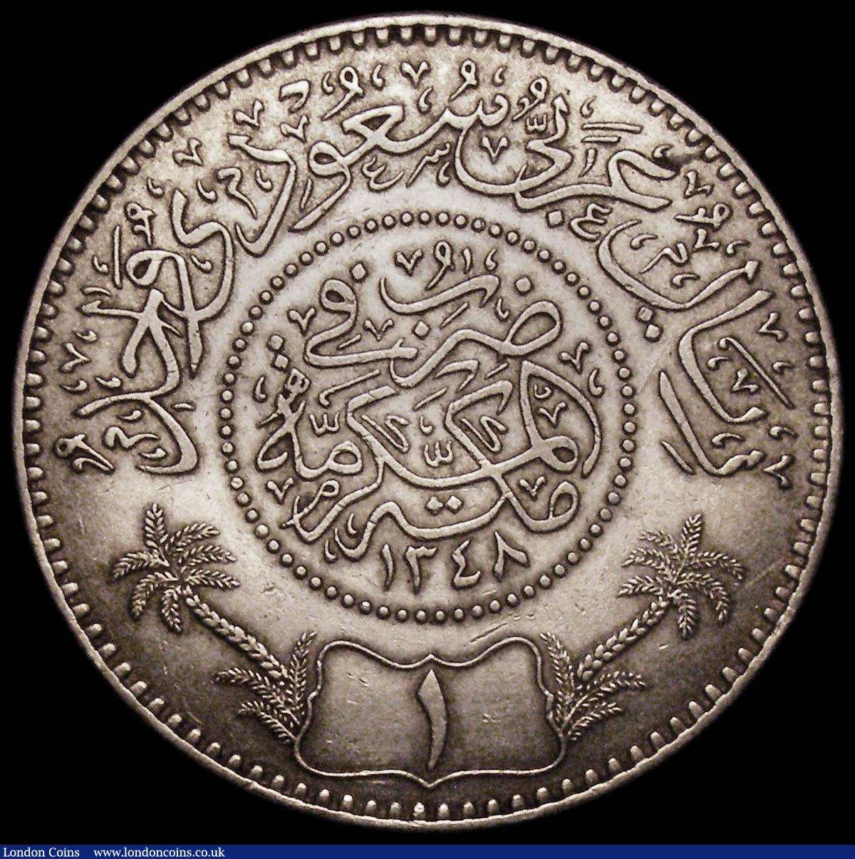 London Coins : A166 : Lot 1183 : Saudi Arabia - Hejaz and Nejd Sultanate Riyal AH1348 (1929) KM#12 VF once very lightly cleaned