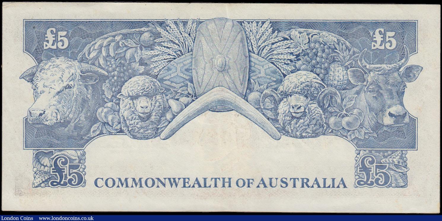 London Coins : A166 : Lot 131 : Australia Reserve Bank of Australia 5 Pounds Pick 35a 1960-1965 signatures Coombs & Wilson seria...