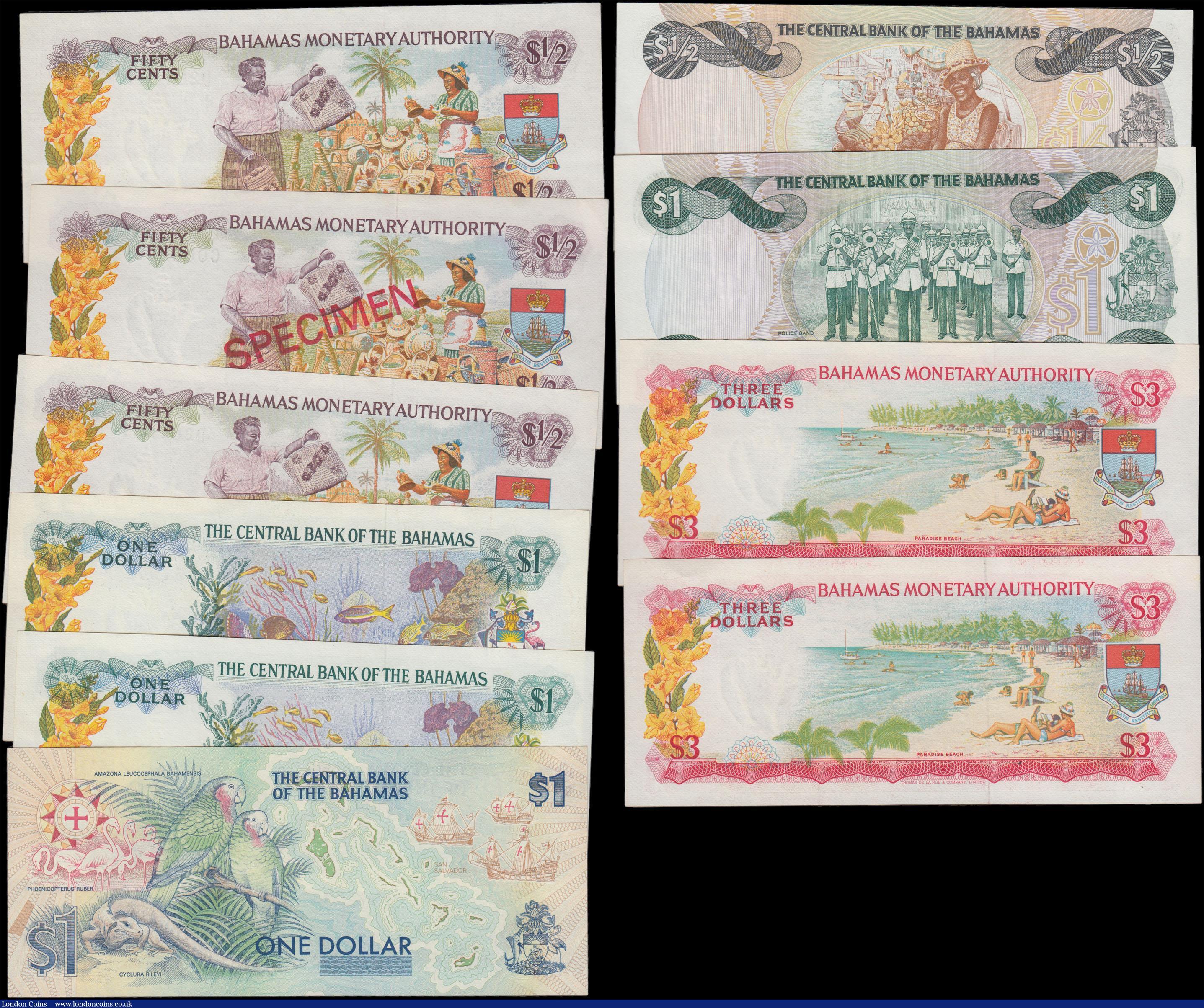 London Coins : A166 : Lot 138 : Bahamas (10) in about UNC - UNC comprising Monetary Authority issues L.1968 (5) including 3 Dollars ...