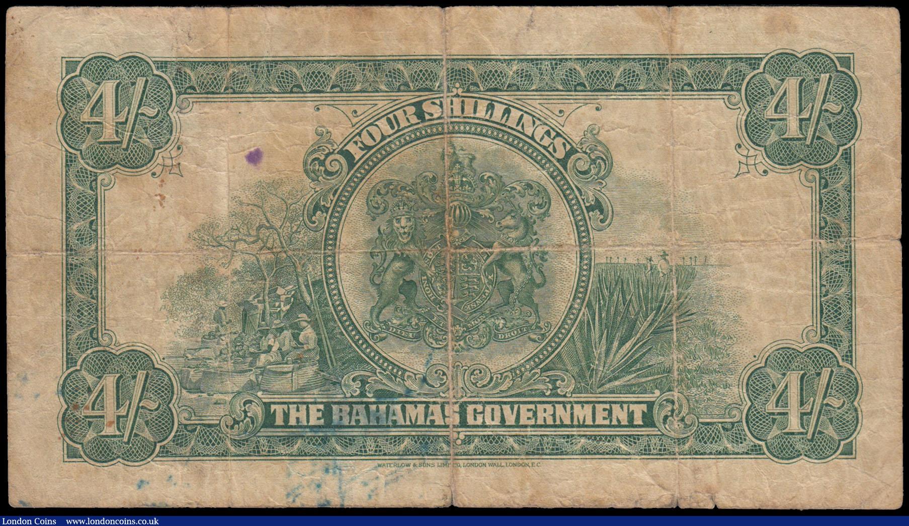 London Coins : A166 : Lot 139 : Bahamas 4 Shillings Pick 5 Law of 1919 Ship seal at left and King George V portrait at right on obve...