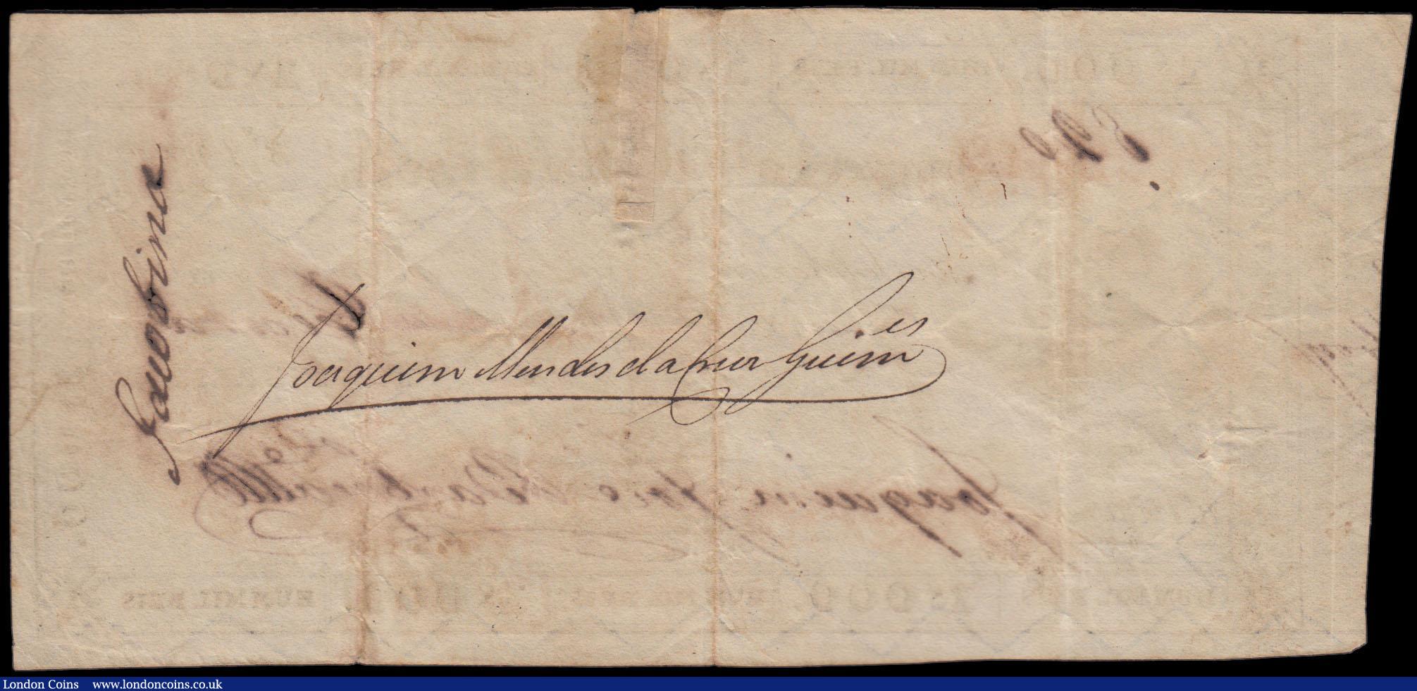 London Coins : A166 : Lot 147 : Brazil Imperio Do Brazil 1 Mil Reis Exceptionally Rare Copper Exchange note Pick A151a 1 signature v...