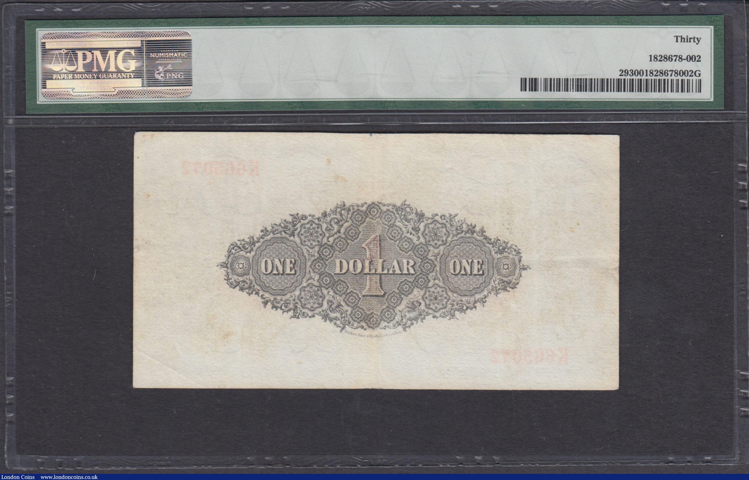 London Coins : A166 : Lot 150 : British North Borneo 1 Dollar Pick 29 dated 1st July 1940 serial number K665072 signature W.A.C. Sme...