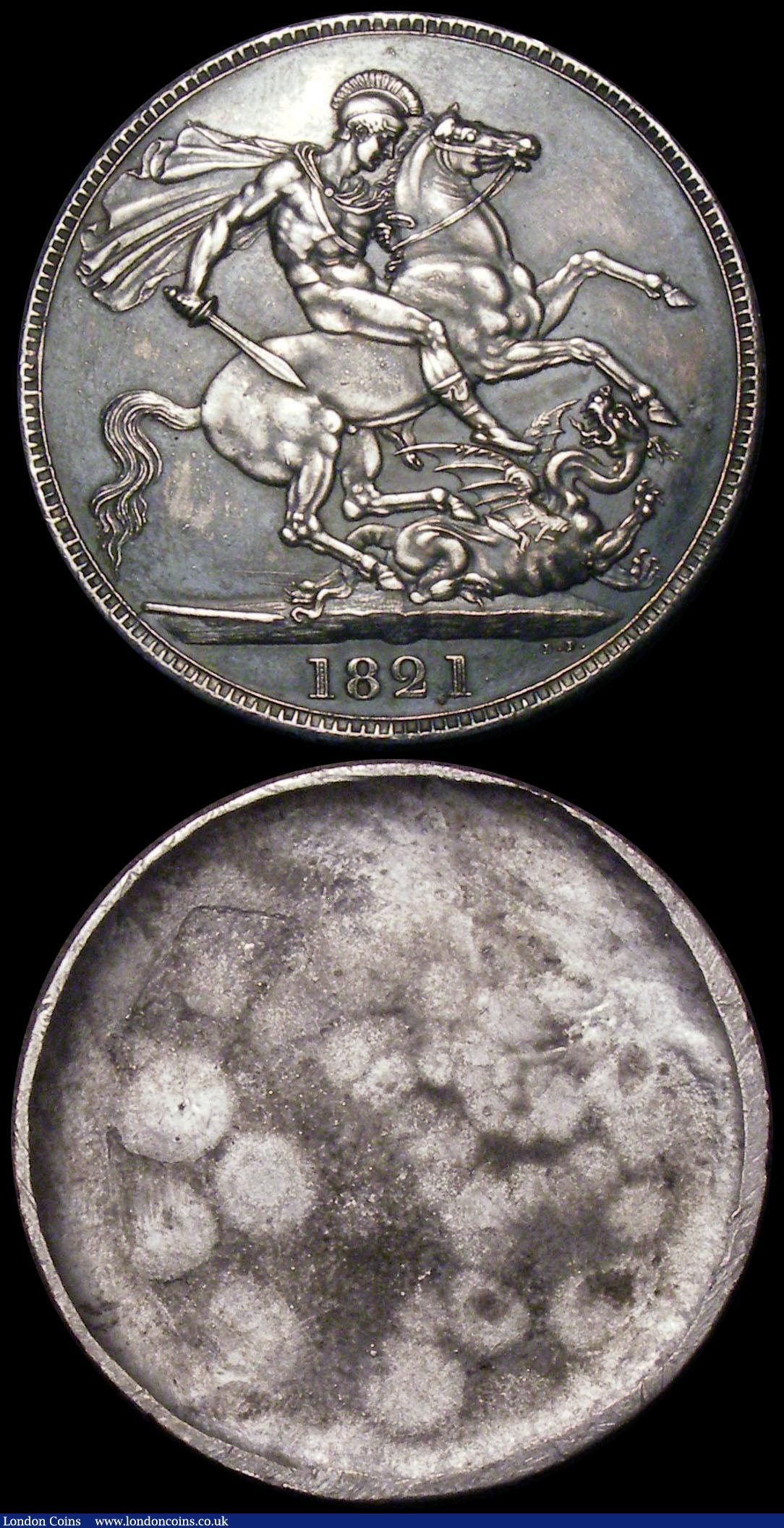 London Coins : A166 : Lot 1538 : Crown 1821 Uniface trials or electrotypes for both sides of the coin, the reverse slightly convex, s...