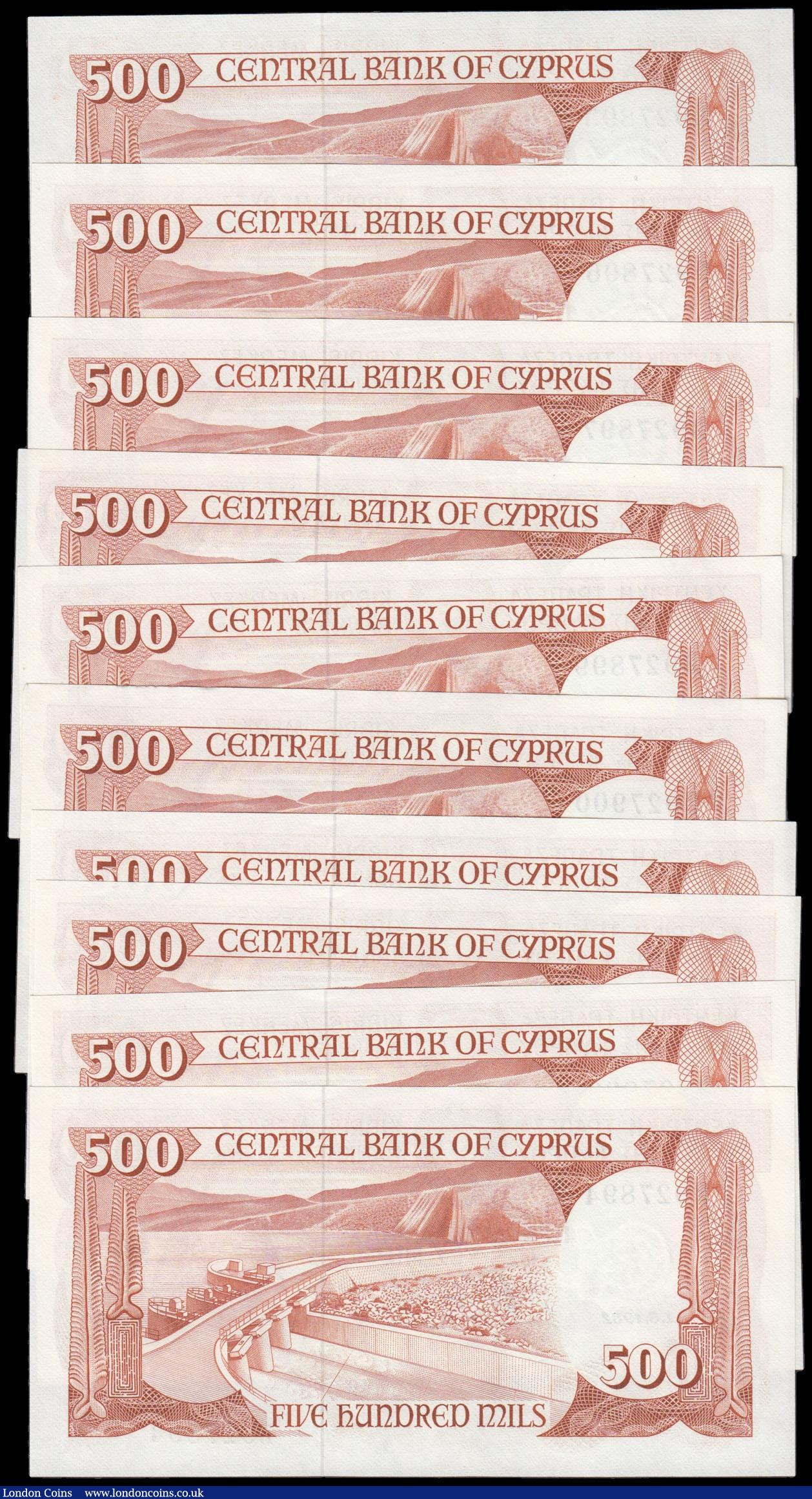 London Coins : A166 : Lot 177 : Cyprus Central Bank 500 Mils Pick 45 dated 1st June 1982 (10) a consecutively numbered run serial nu...