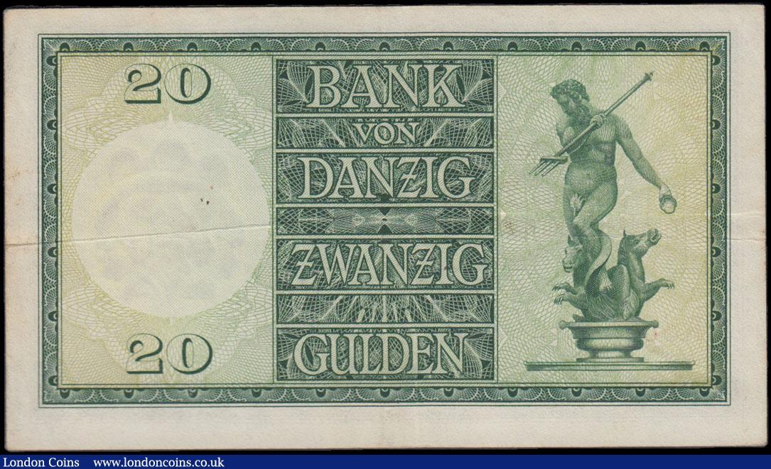 London Coins : A166 : Lot 179 : Danzig Bank of Danzig 20 Gulden Pick 63 dated 1st November 1937 single letter prefix serial number K...