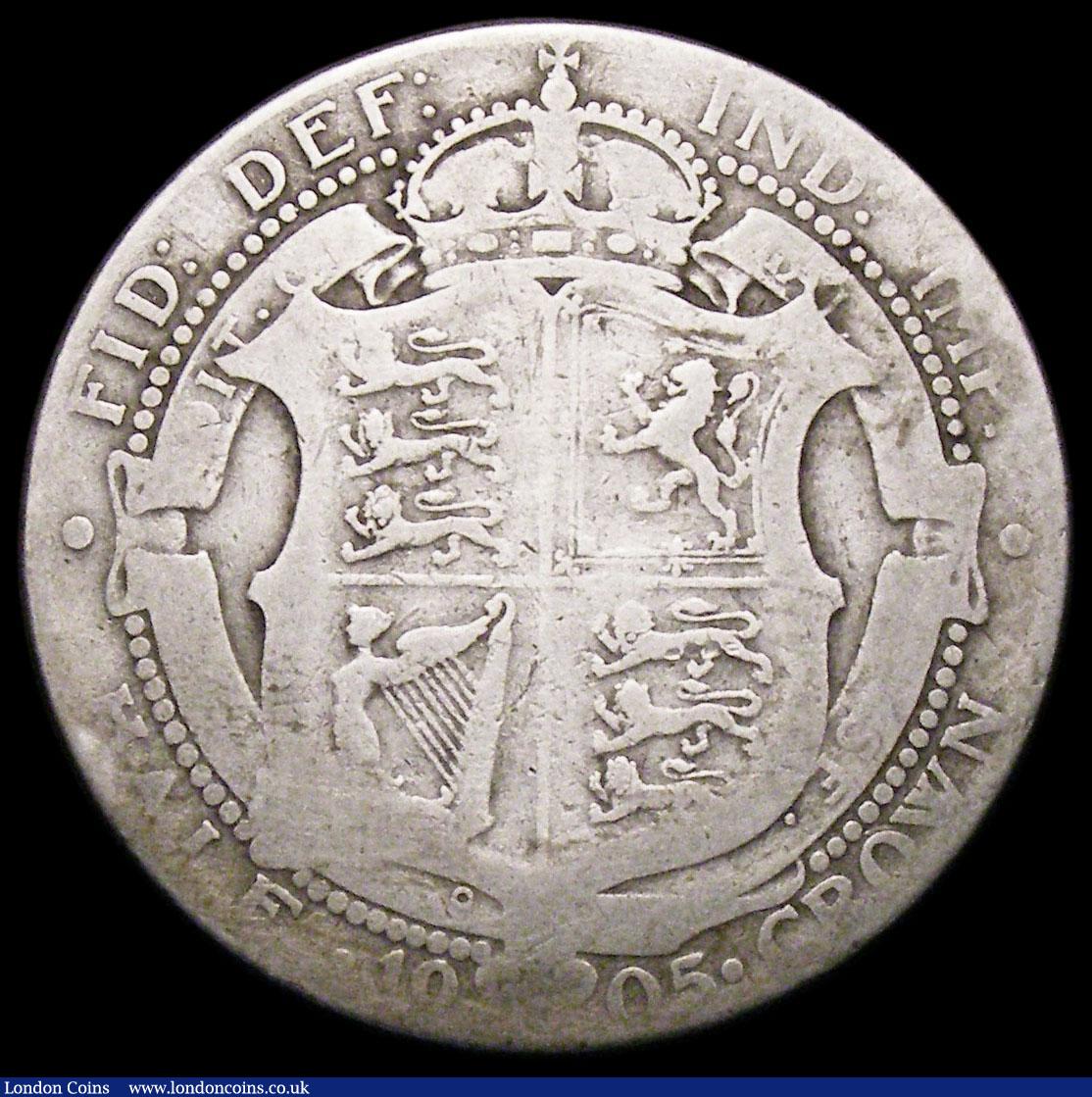 London Coins : A166 : Lot 1819 : Halfcrown 1905 ESC 750, Bull 3571 Fair with some scratches and an edge nick, the key date in the ser...