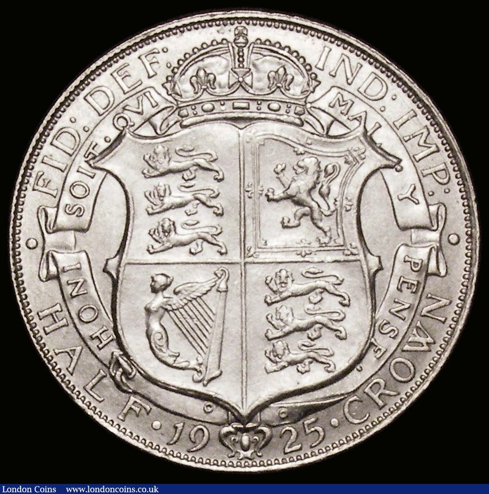 London Coins : A166 : Lot 1831 : Halfcrown 1925 ESC 772, Bull 3727 UNC or very near so and lustrous, with only very minor cabinet fri...