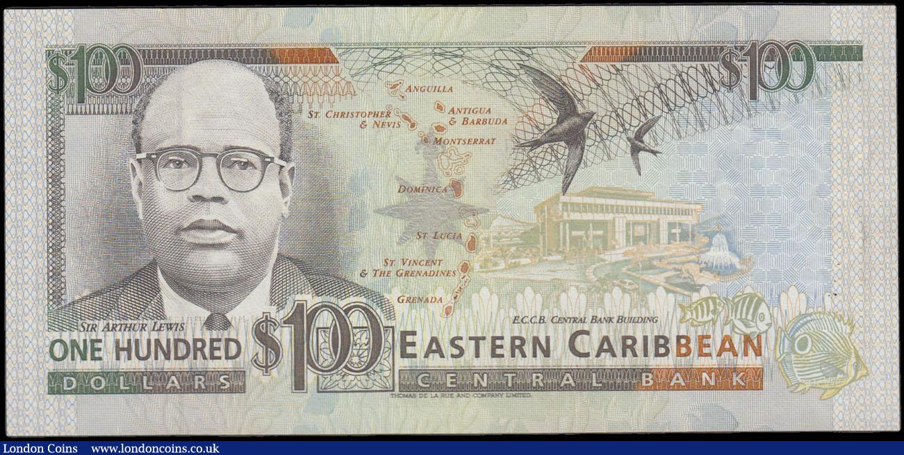 London Coins : A166 : Lot 187 : Eastern Caribbean States 100 Dollars Antigua Pick 30a ND (1993) serial number A449511A in dark brown...