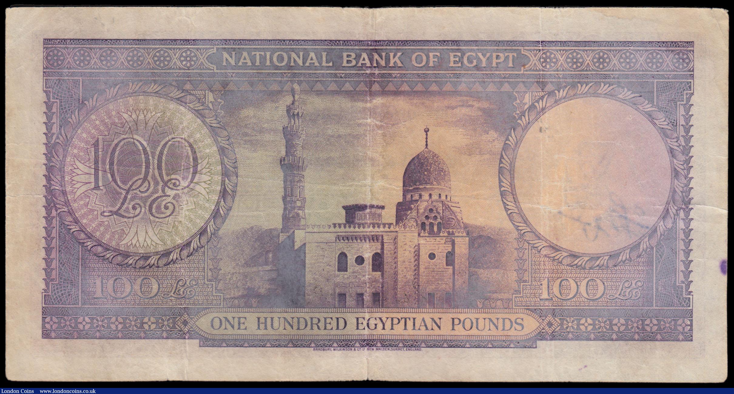London Coins : A166 : Lot 191 : Egypt 100 Pounds Pick 27a 1950 signature Leith Ross serial number CD/2 090412 light violet and green...