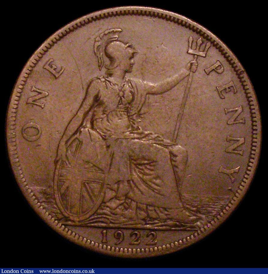 London Coins : A166 : Lot 2014 : Penny 1922 with 1927 reverse Freeman 192A dies 3+C Near Fine/Fine and collectable, Extremely Rare an...