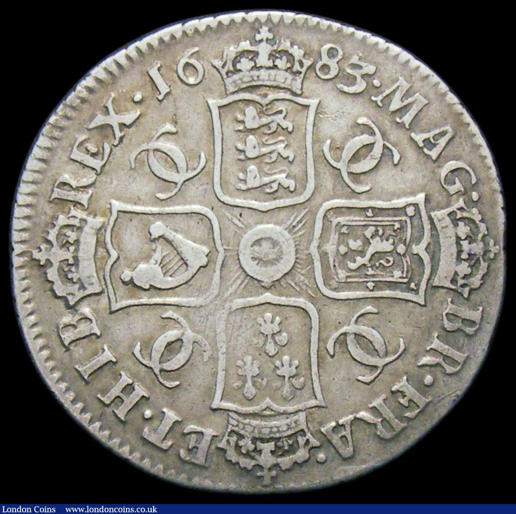 London Coins : A166 : Lot 2019 : Shilling 1683 Fourth Bust ESC 1065, Bull 558 a Bold and clear Fine, a collectable and problem-free e...