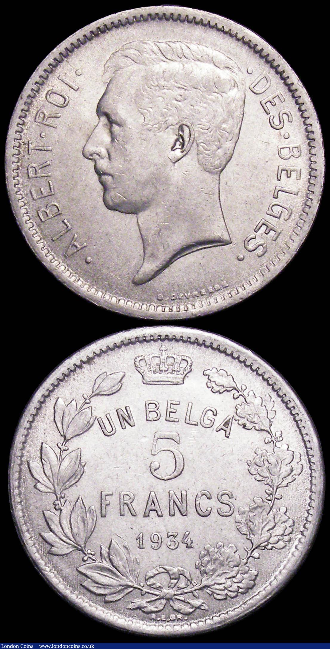 London Coins : A166 : Lot 2637 : Belgium (2) 5 Francs 1934 KM#97.1 GVF, scarce, 10 Centimes 1832 KM#2.1 Fine