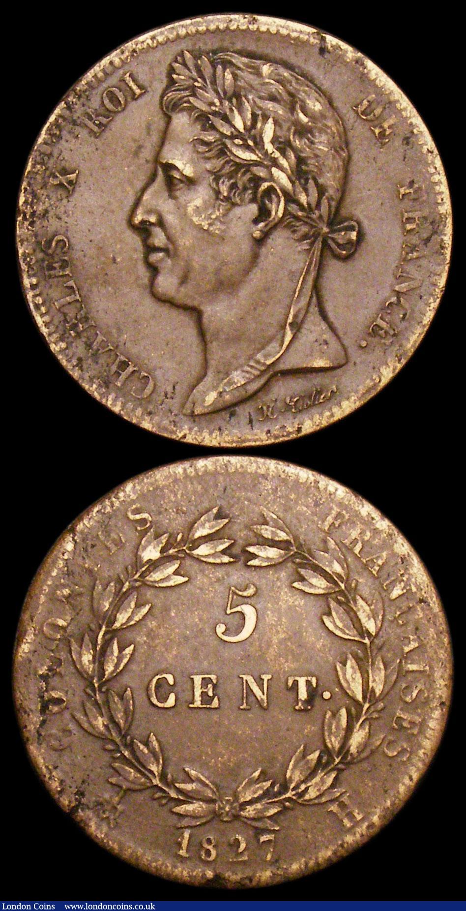 London Coins : A166 : Lot 2743 : French Colonies 5 Centimes 1827H KM#10.2 VF with some surface marks, scarce one-year type, Haiti 50 ...