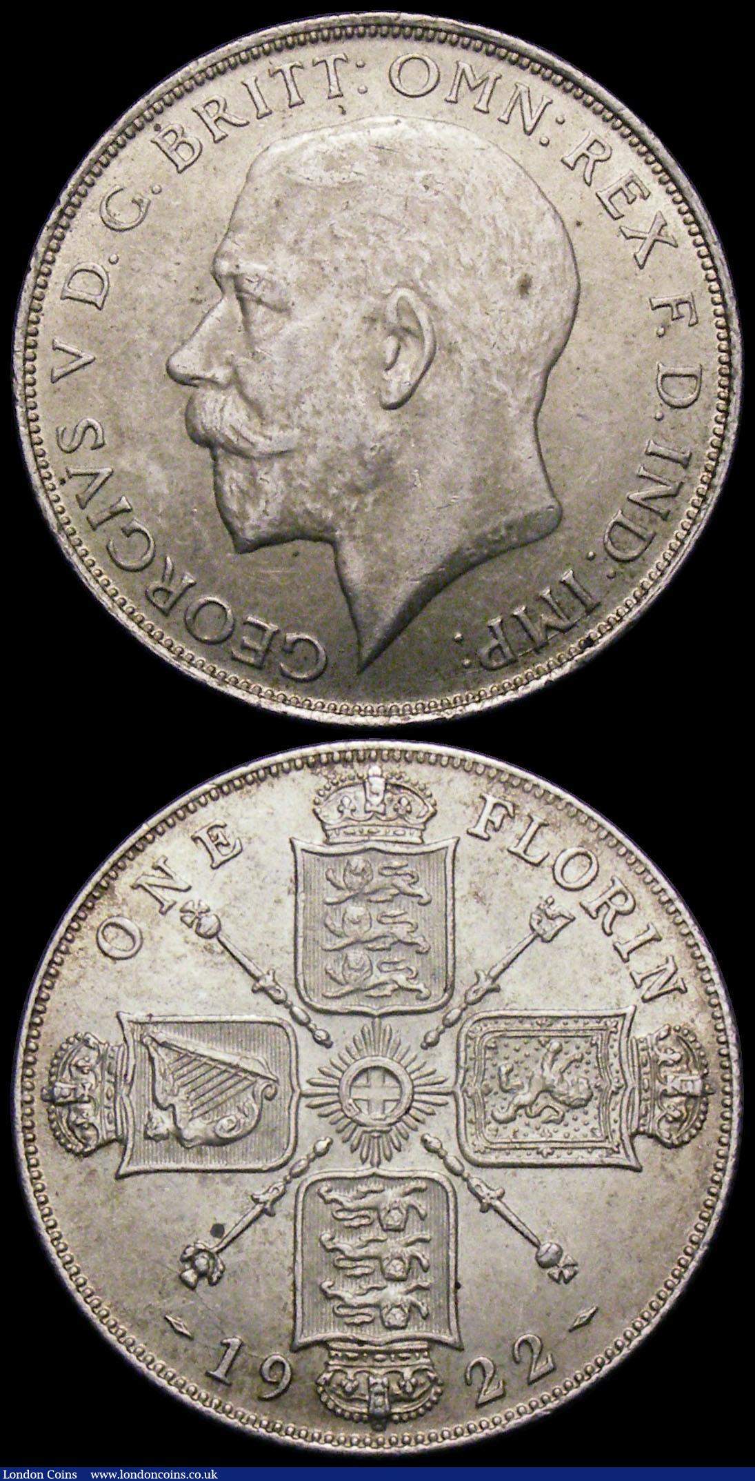 London Coins : A166 : Lot 2951 : Florins (2) 1922 ESC 941, Bull 3769, Davies 1748 dies 3E EF/AU and lightly toned with a small tone s...