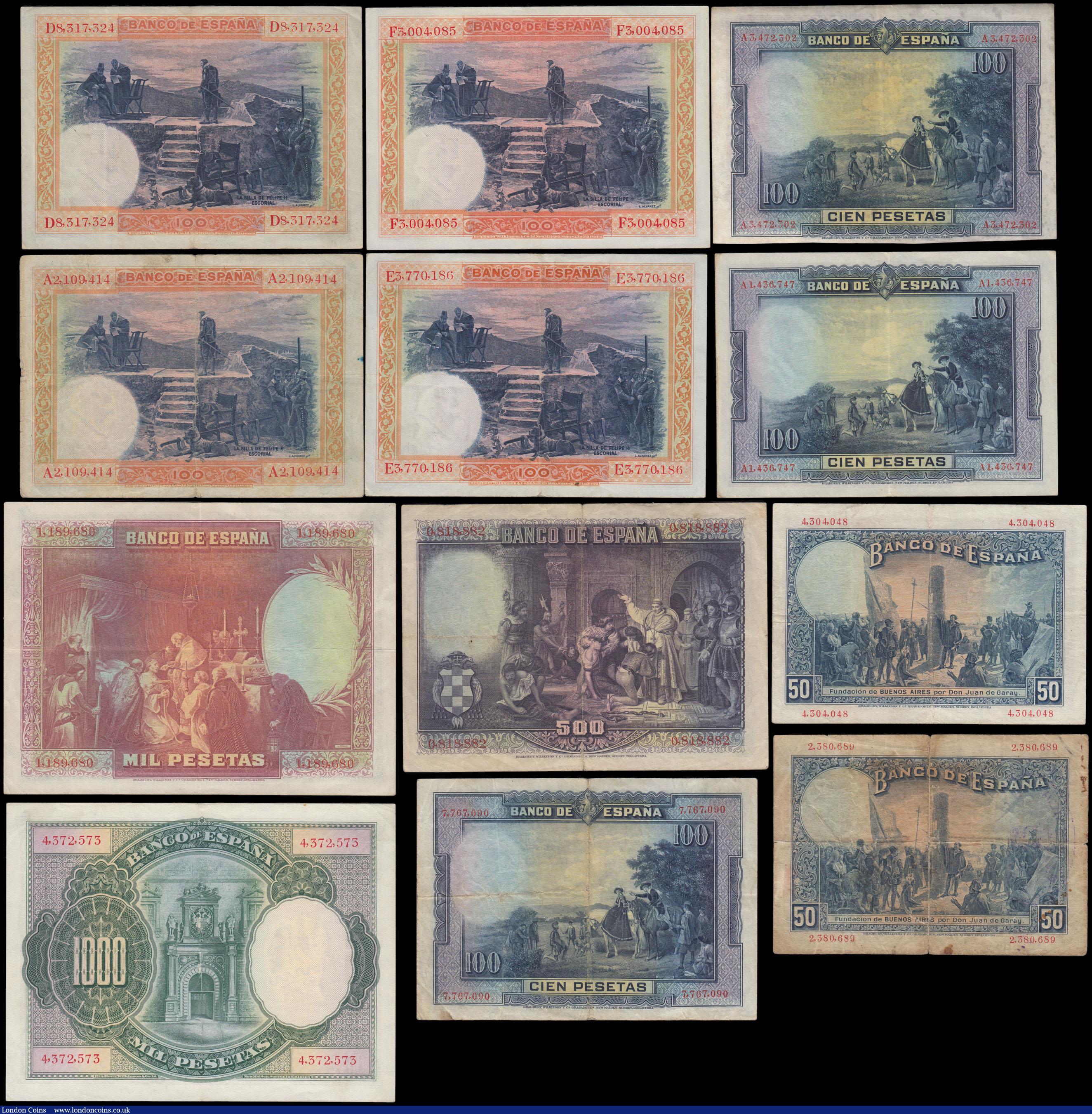 London Coins : A166 : Lot 429 : Spain El Banco De Espana (12) in mixed grades comprising 1000 Pesetas Pick 72a dated 17th May 1927 (...