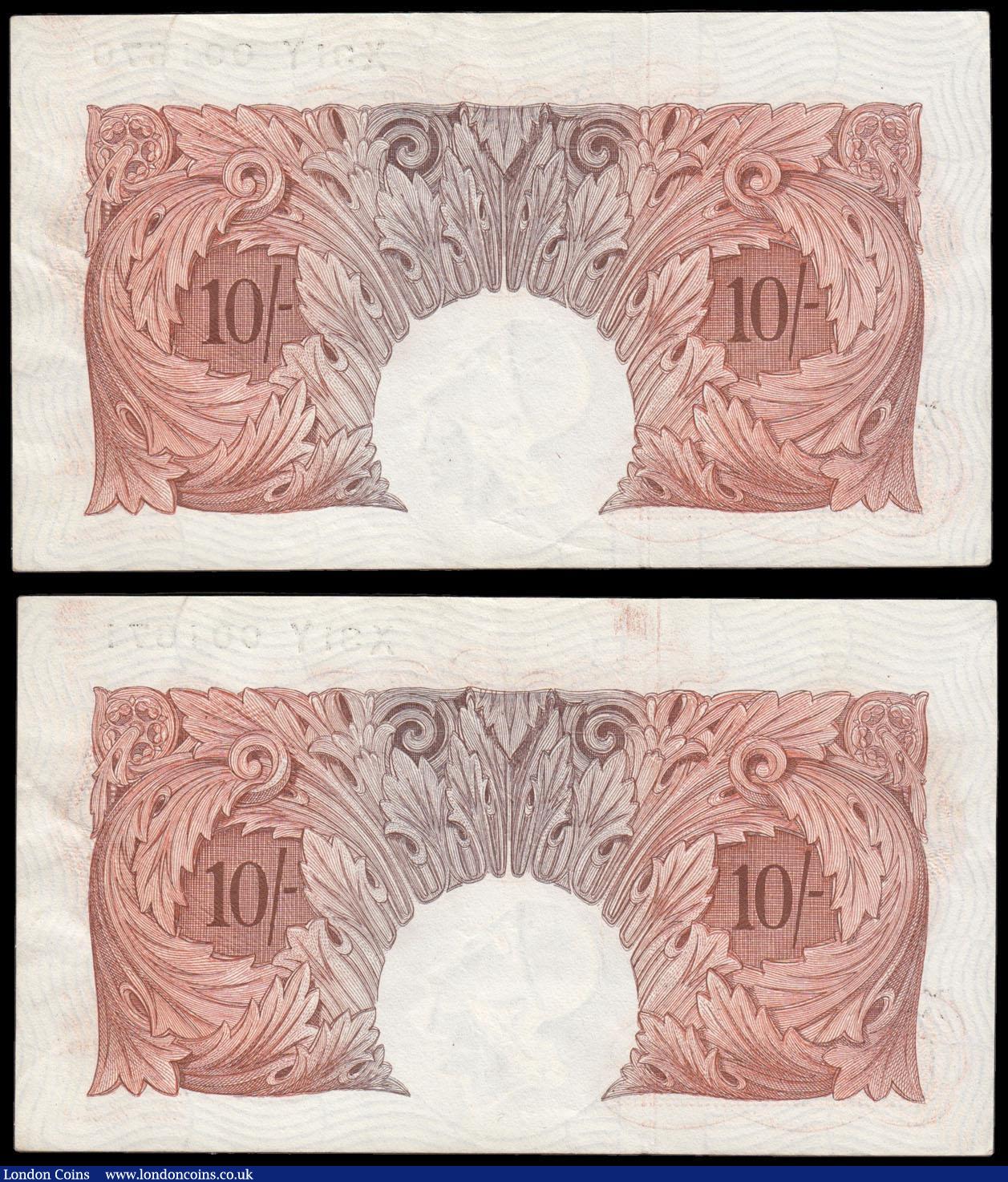 London Coins : A166 : Lot 54 : Ten Shillings O'Brien B271 Red-brown issue 1955 (2) a consecutively numbered pair serial number...