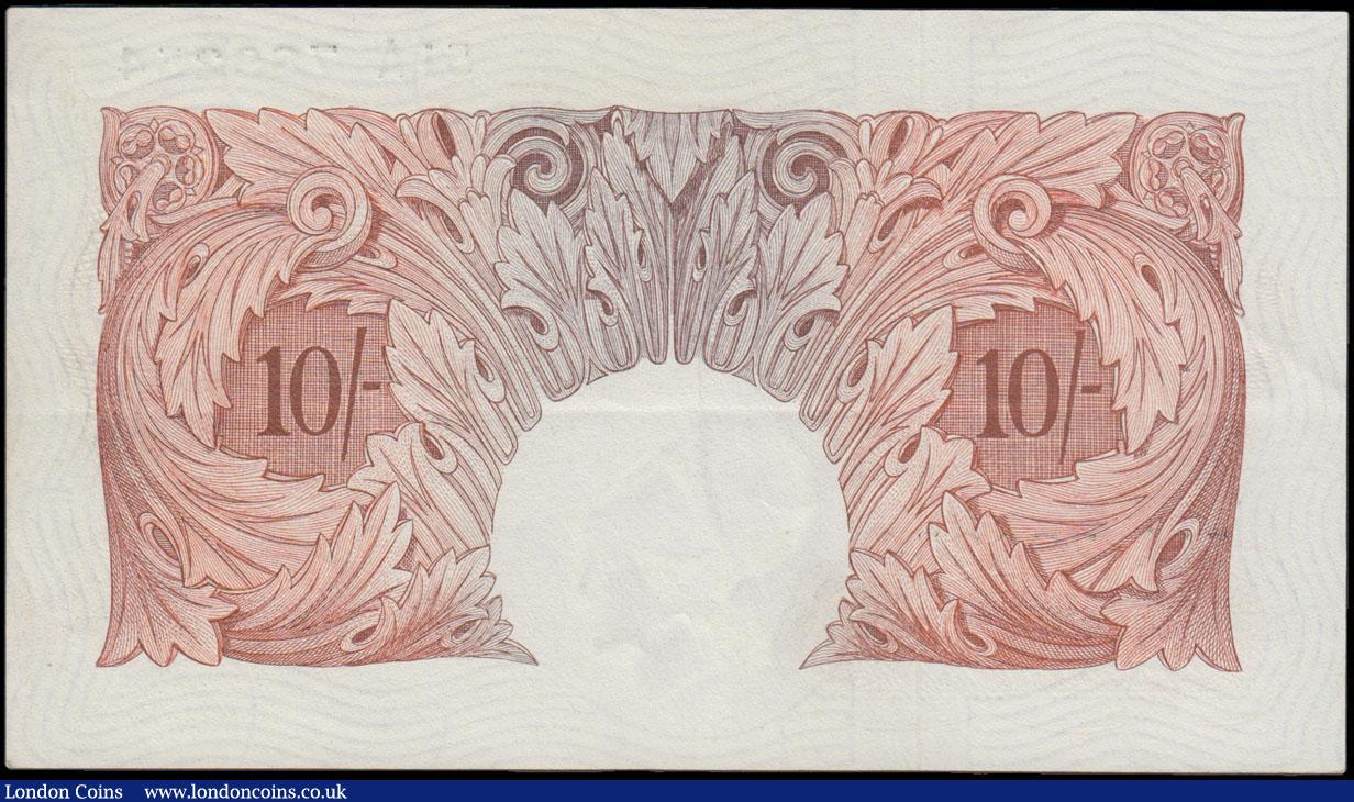 London Coins : A166 : Lot 55 : Ten Shillings O'Brien B272 Red-Brown Replacement issue 1955 serial number 51A 789254 EF and sca...