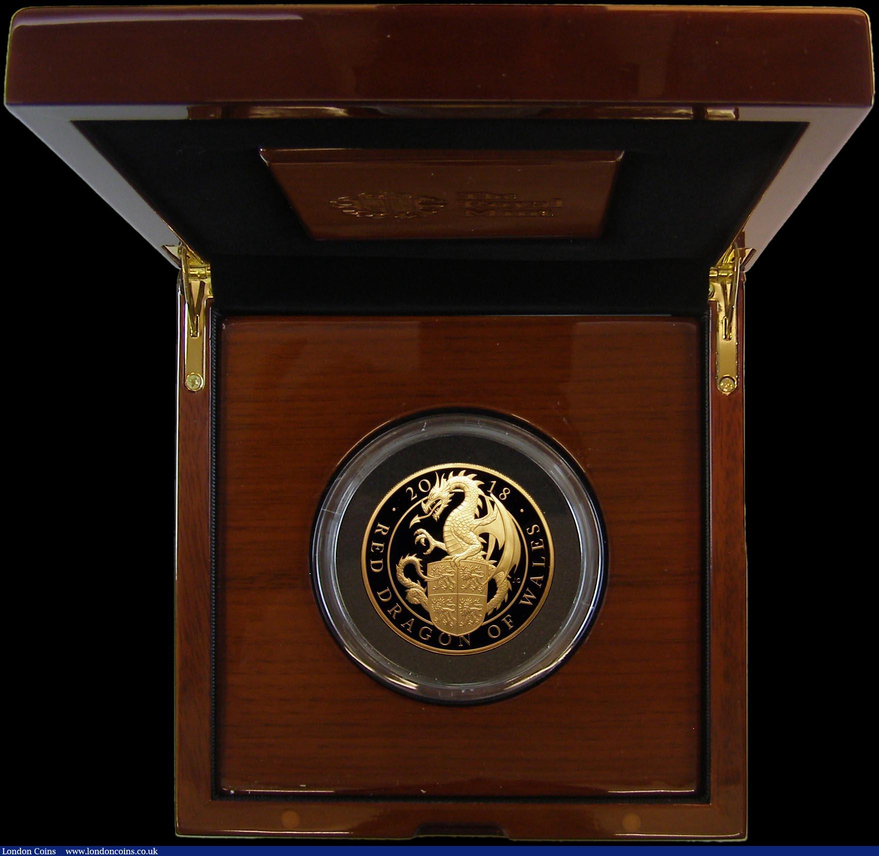 London Coins : A166 : Lot 580 : Five Hundred Pounds 2018 Queen's Beasts - The Red Dragon of Wales 5oz. Gold Proof S.QCH3 FDC in...