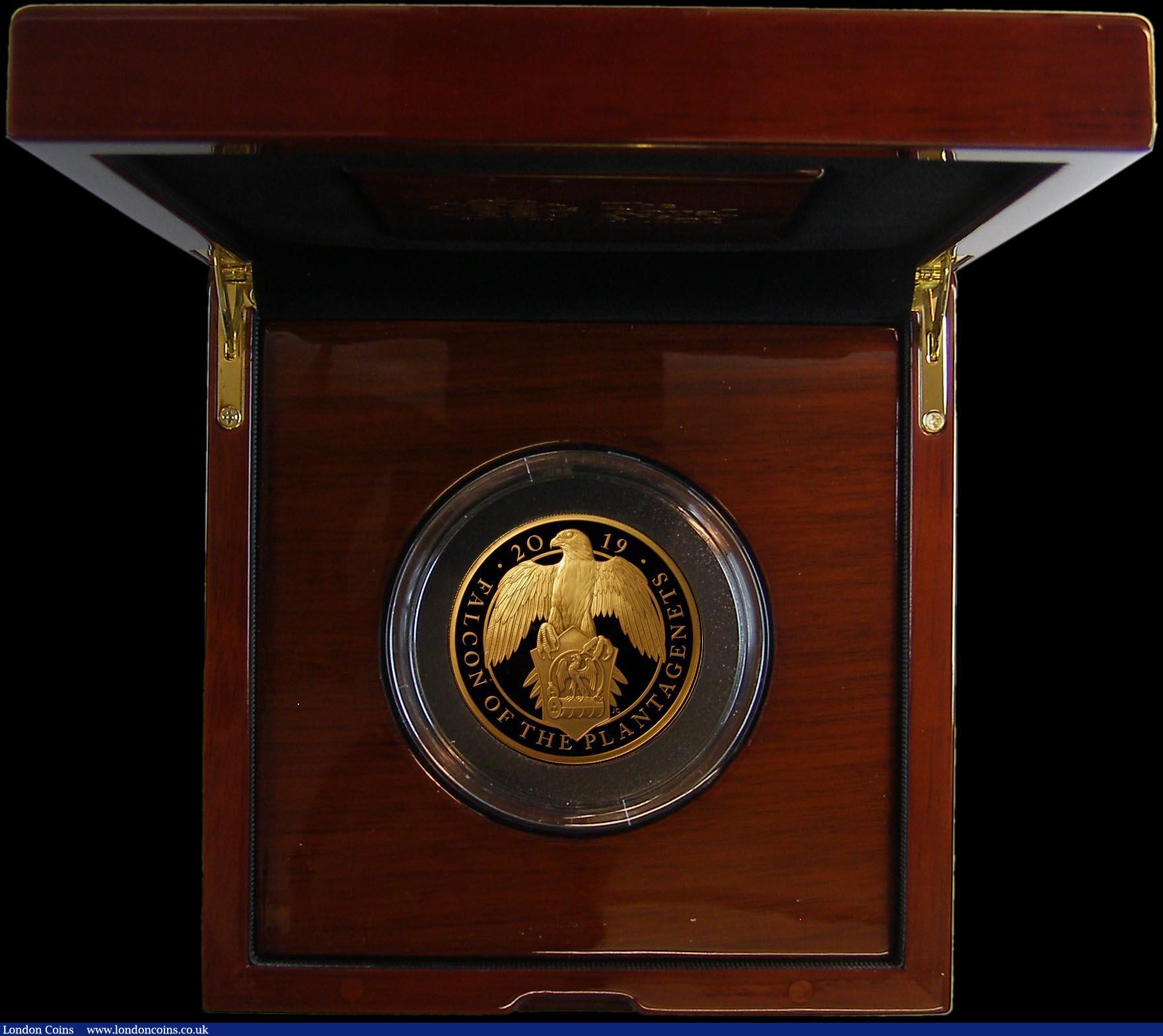 London Coins : A166 : Lot 581 : Five Hundred Pounds 2019 Queen's Beasts - Falcon of the Plantagenets 5oz. Gold Proof FDC in the...