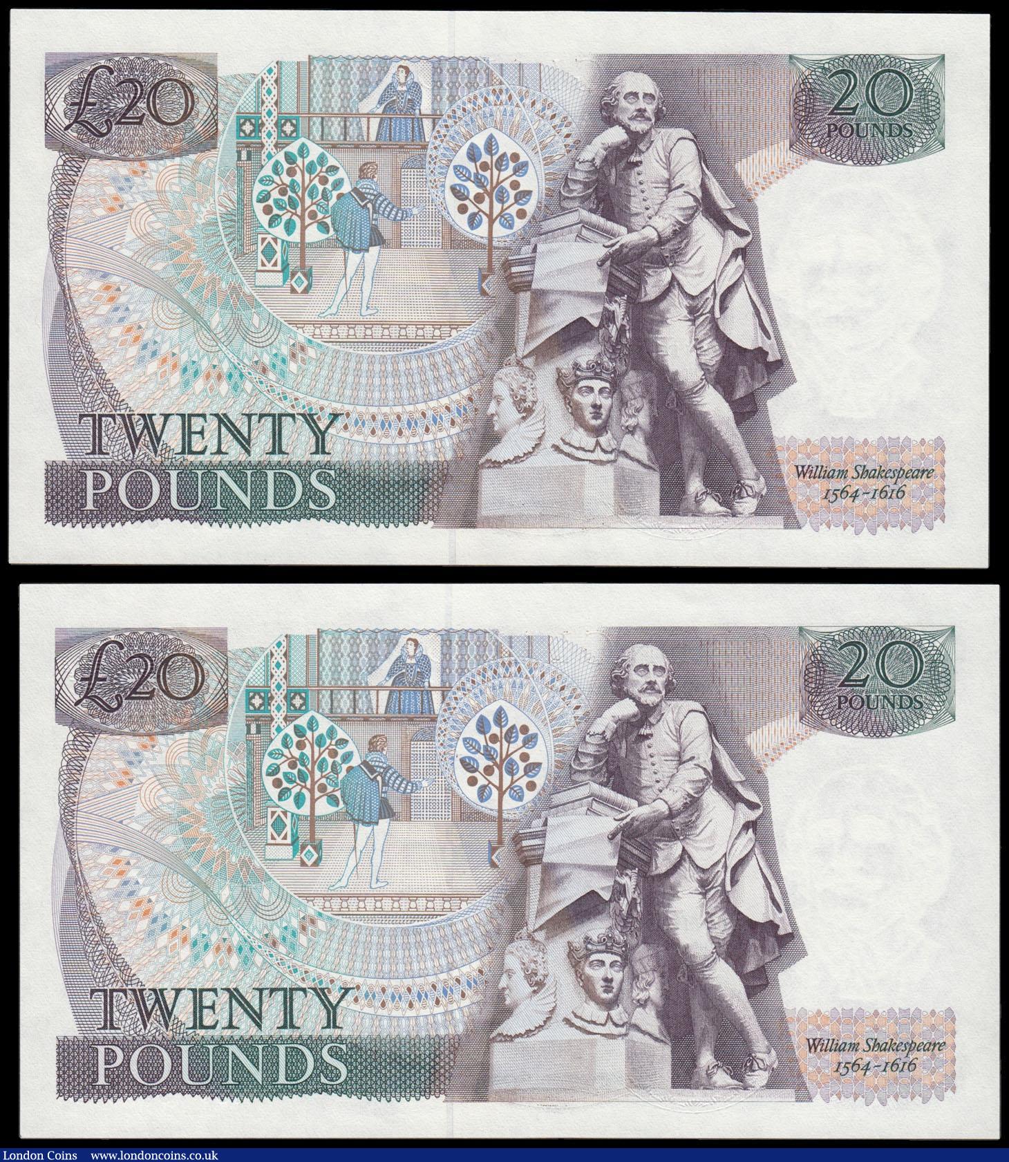 London Coins : A166 : Lot 78 : Twenty Pounds Gill QE2 pictorial & William Shakespeare B355 issues 1988 (2) a consecutively numb...