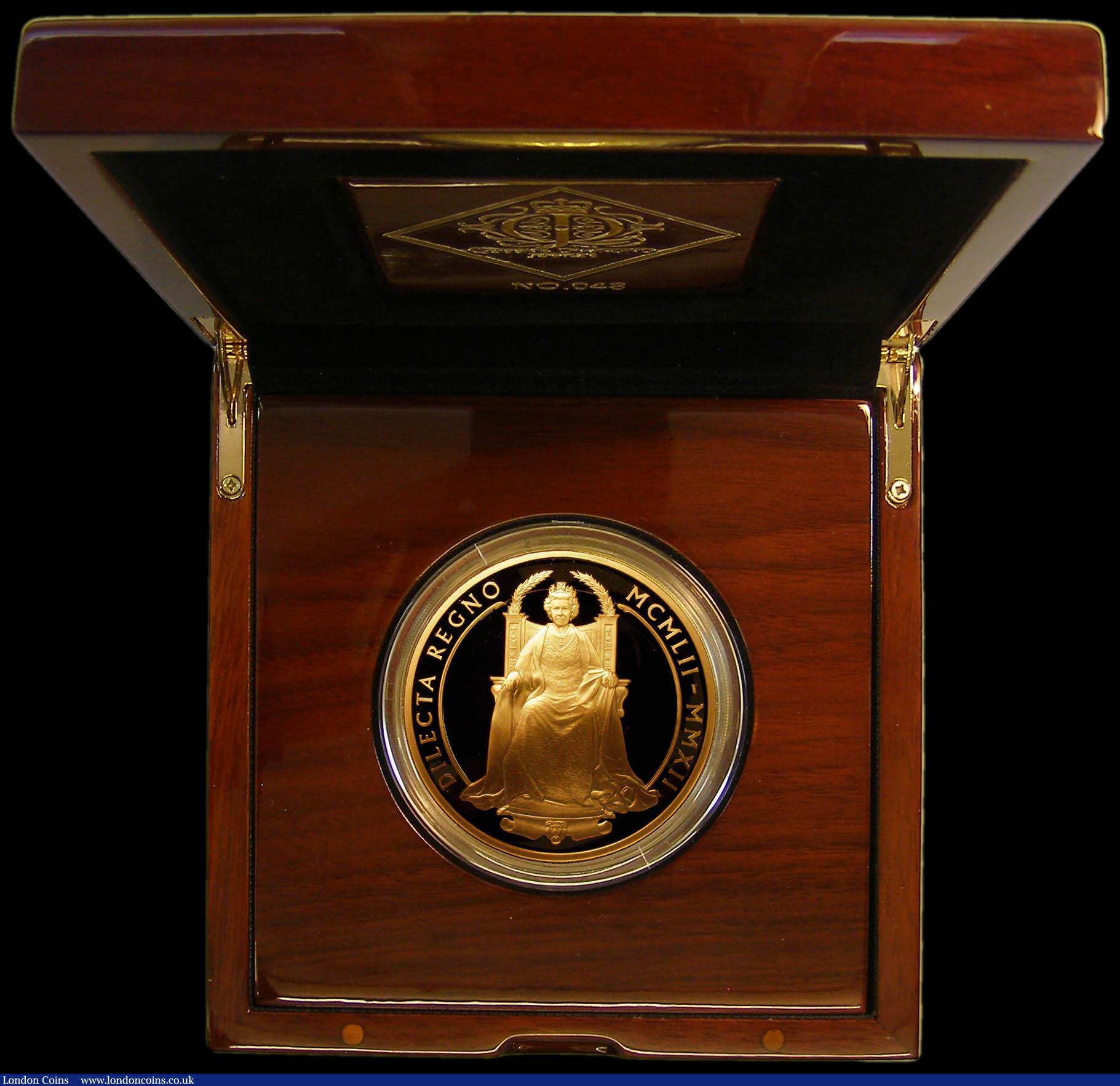 London Coins : A166 : Lot 785 : Ten Pounds 2012 Queen Elizabeth II Diamond Jubilee 5oz. 24 carat Gold Proof S.M1, FDC in the impress...