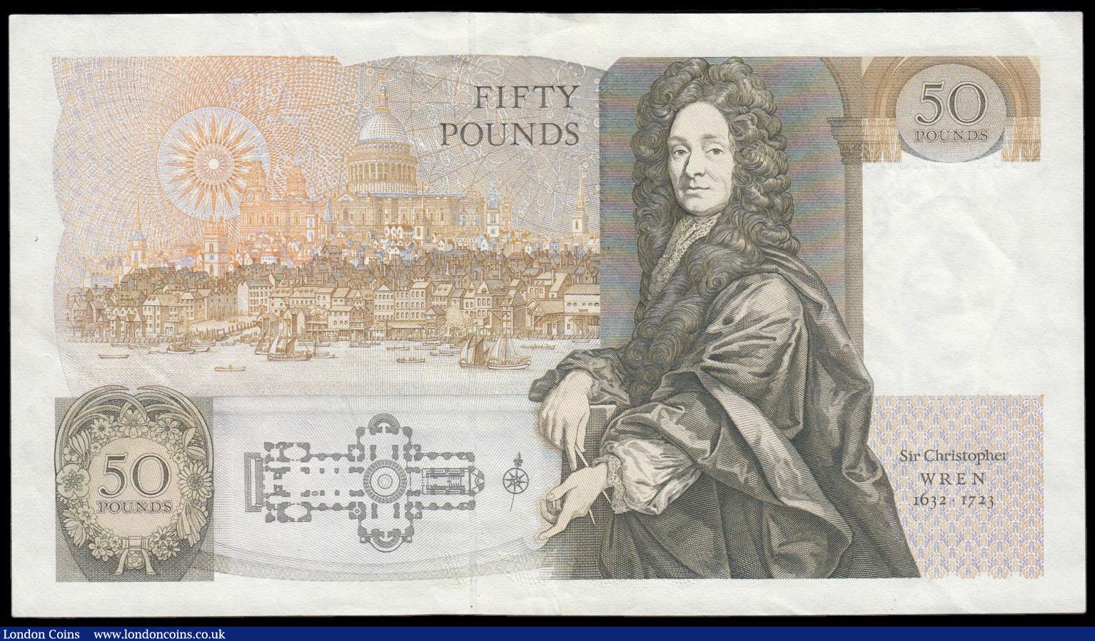 London Coins : A166 : Lot 80 : Fifty Pounds Gill QE2 pictorial & Sir Christopher Wren B356 issue 1988 serial number D34 225337 ...