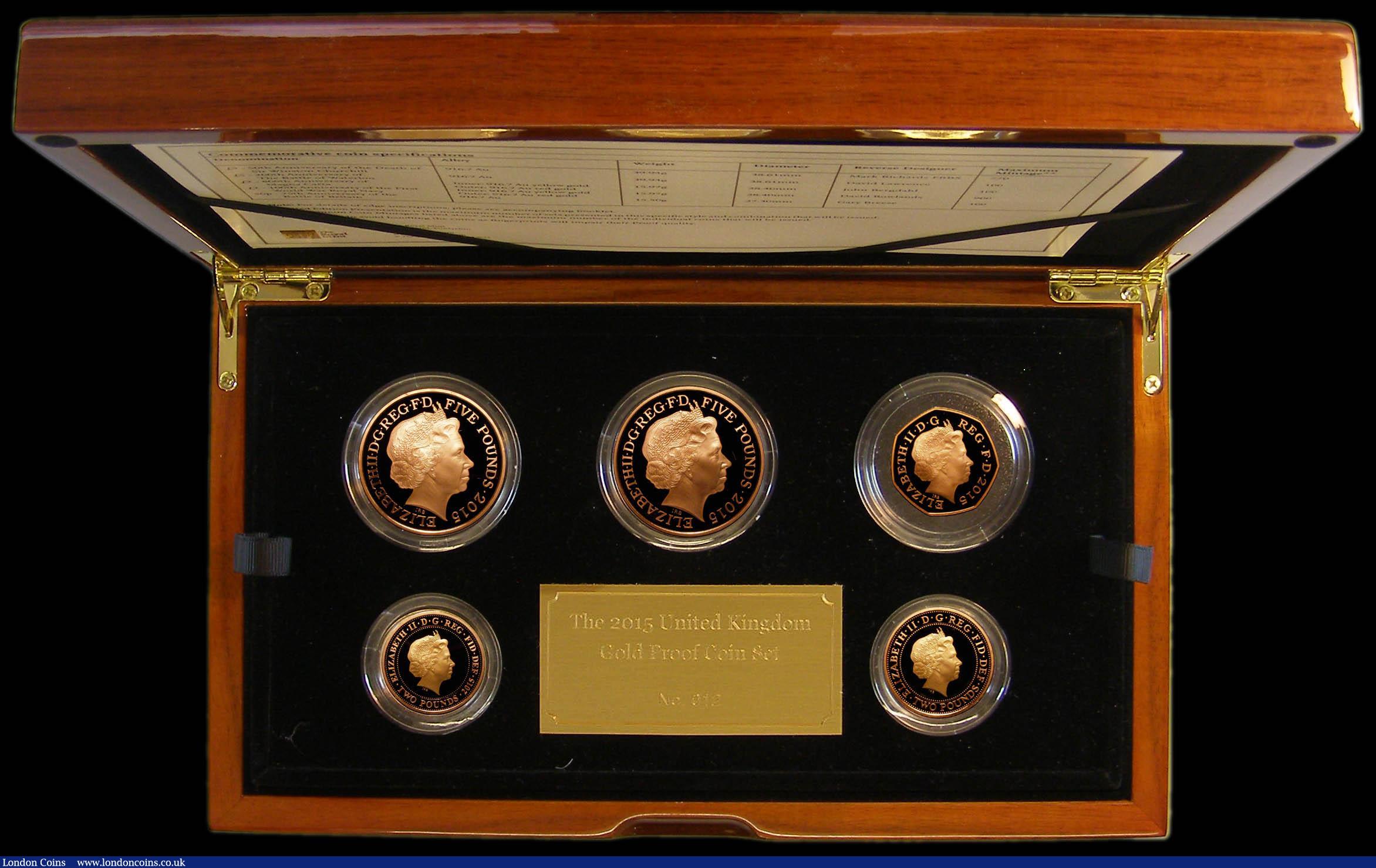 London Coins : A166 : Lot 812 : The 2015 United Kingdom Gold Proof Set an impressive 5-coin set comprising Five Pound Crowns (2) 201...