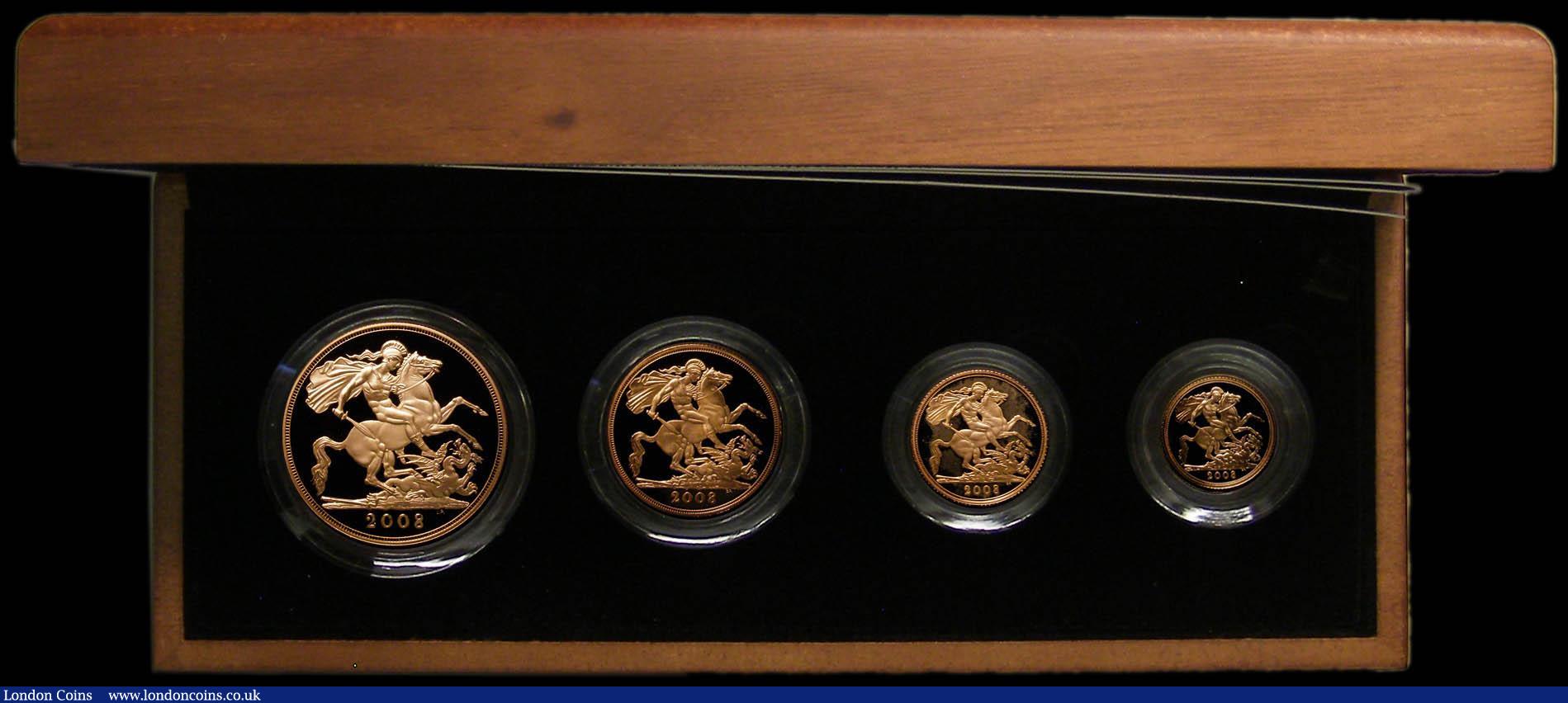 London Coins : A166 : Lot 887 : United Kingdom 2008 Gold Proof Four Coin Sovereign Collection, Gold Five Pounds, Two Pounds, Soverei...