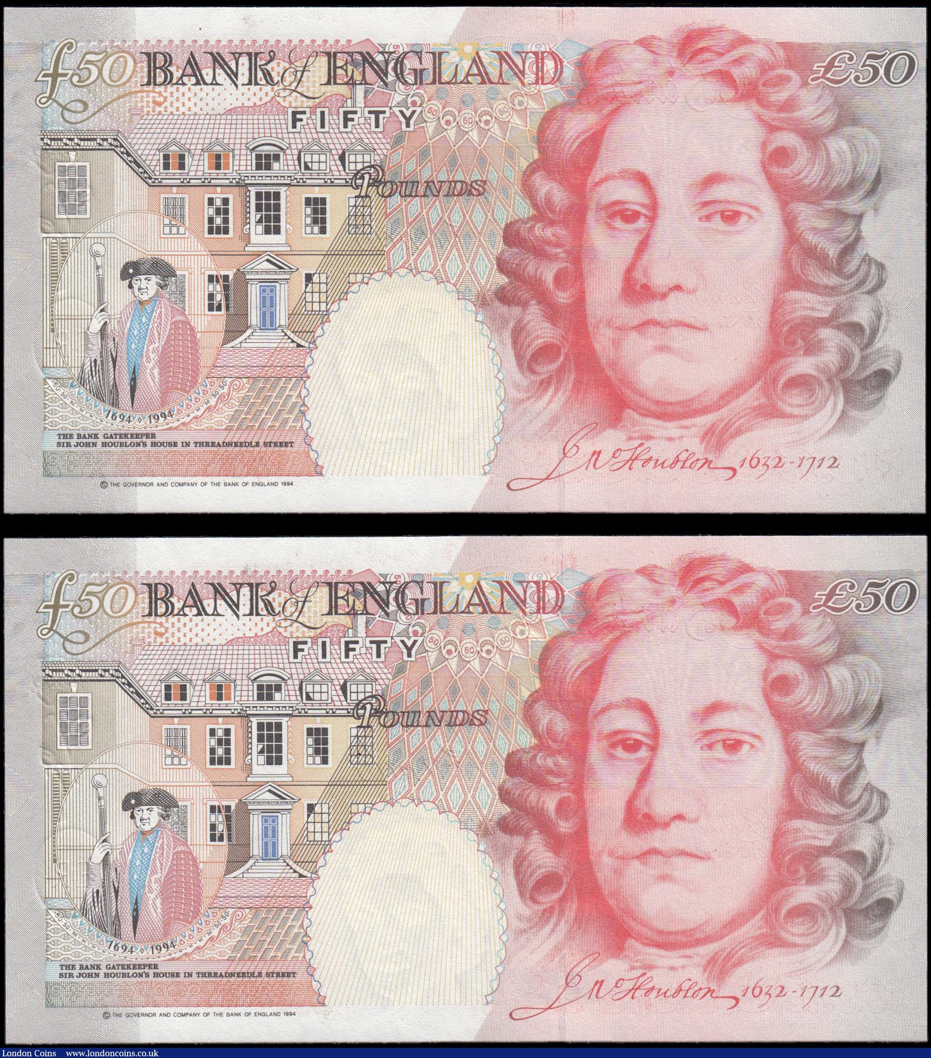 London Coins : A166 : Lot 89 : Fifty Pounds Lowther QE2 and Sir John Houblon B385 Silver Foil Tudor Rose issues 1999 (2) a consecut...