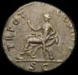 London Coins : A166 : Lot 1424 : Roman Brass Dupondius Trajan, Rome 101, Rev. Justitia std. l. on chair of crossed cornuacopiorum, (R...