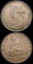 London Coins : A166 : Lot 1845 : Halfpennies (2) 1867 Freeman 300 dies 7+G, EF, 1868 Freeman 303 dies 7+G, UNC or near so and nicely ...