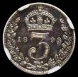 London Coins : A166 : Lot 2269 : Threepence 1893 Veiled Head Proof ESC 2105, Bull 3445, Davies 1351E dies 2A with a deep and attracti...