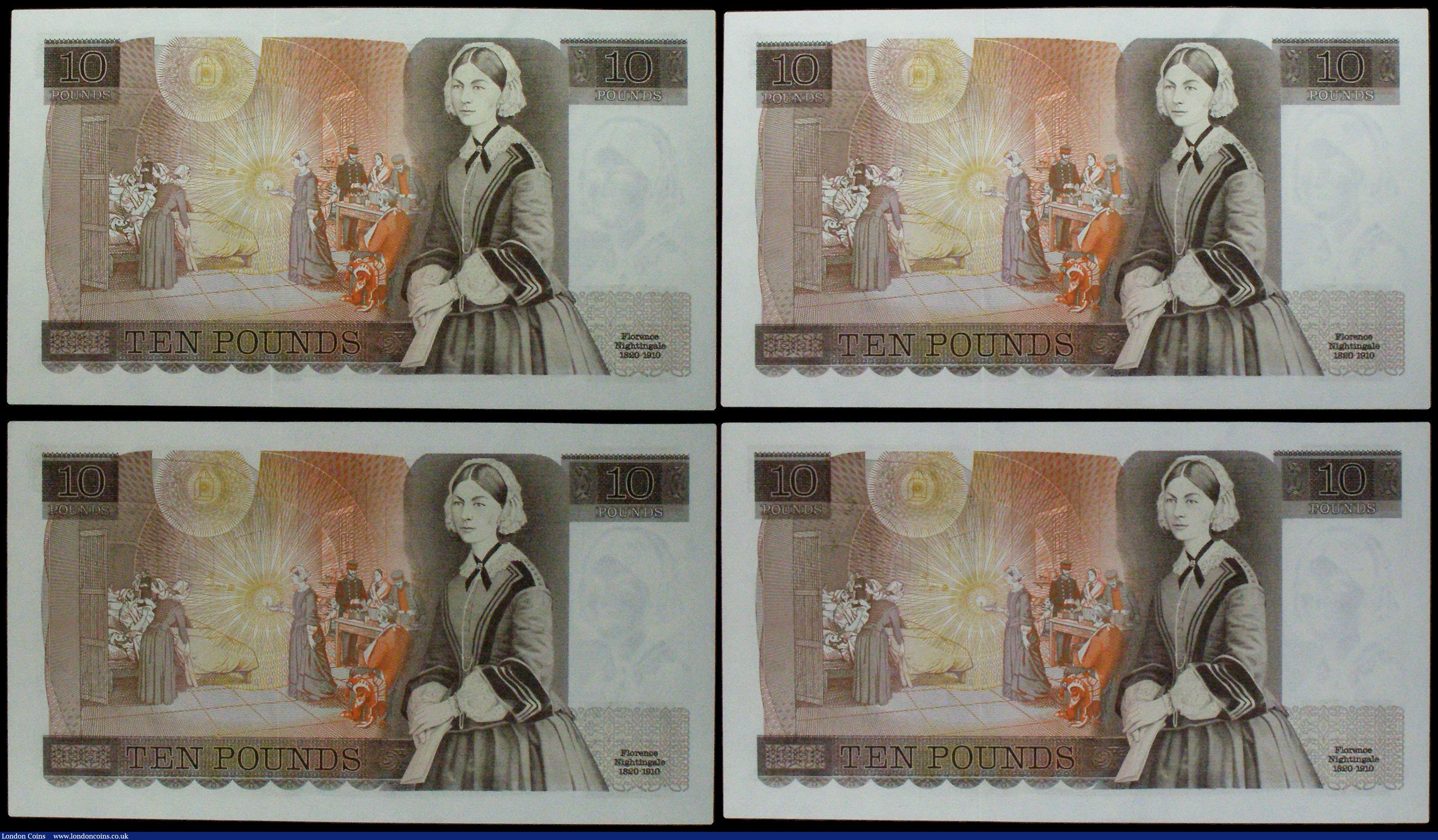 London Coins : A167 : Lot 1383 : Ten Pounds Page QE2 pictorial & Florence Nightingale B330 issues 1975 (4) a consecutively number...