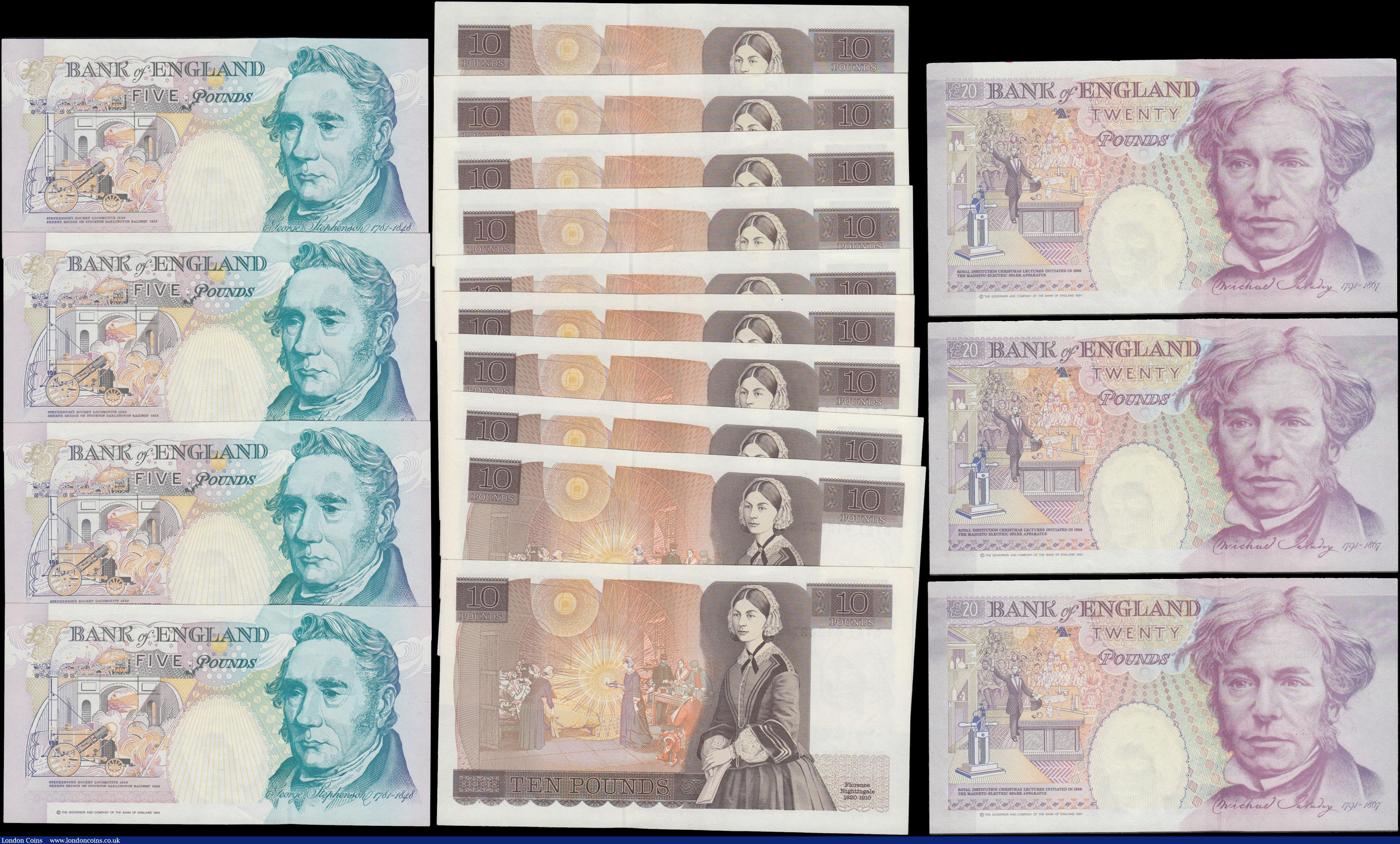 London Coins : A167 : Lot 1394 : Bank of England Gill 5, 10 and 20 Pounds 1988, 1990 & 1991 issues (17) most in about UNC - UNC a...