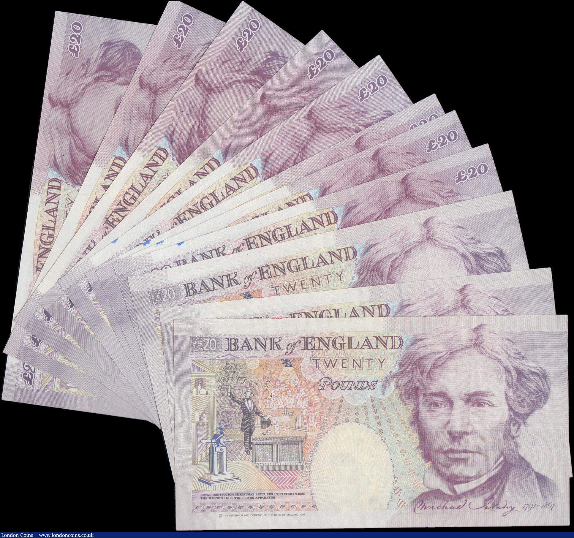London Coins : A167 : Lot 1399 : Twenty Pounds Kentfield QE2 & Michael Faraday 1991 & 1993 design issues (12) in consecutivel...