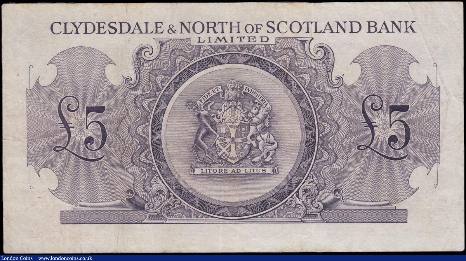 London Coins : A167 : Lot 1603 : Scotland Clydesdale & North of Scotland Bank Limited Fifth Issue 5 Pounds Pick 192a (PMS CL25a, ...